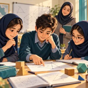 تصویرسازی تمرین گروهی دانش‌آموزان برای المپیاد قبل از نهم