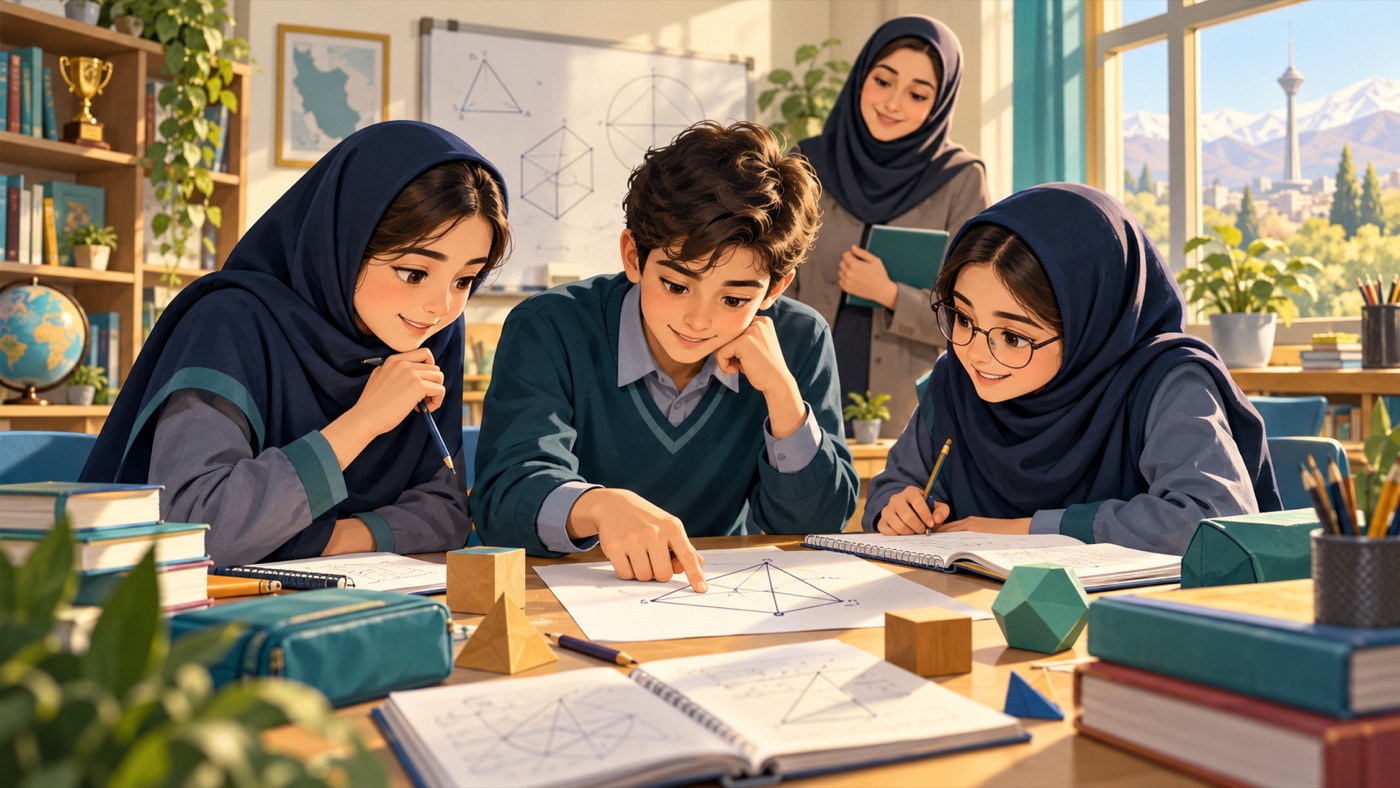 تصویرسازی تمرین گروهی دانش‌آموزان برای المپیاد قبل از نهم